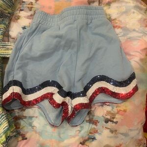 Queen of sparkles sweat short blue, white and red shorts